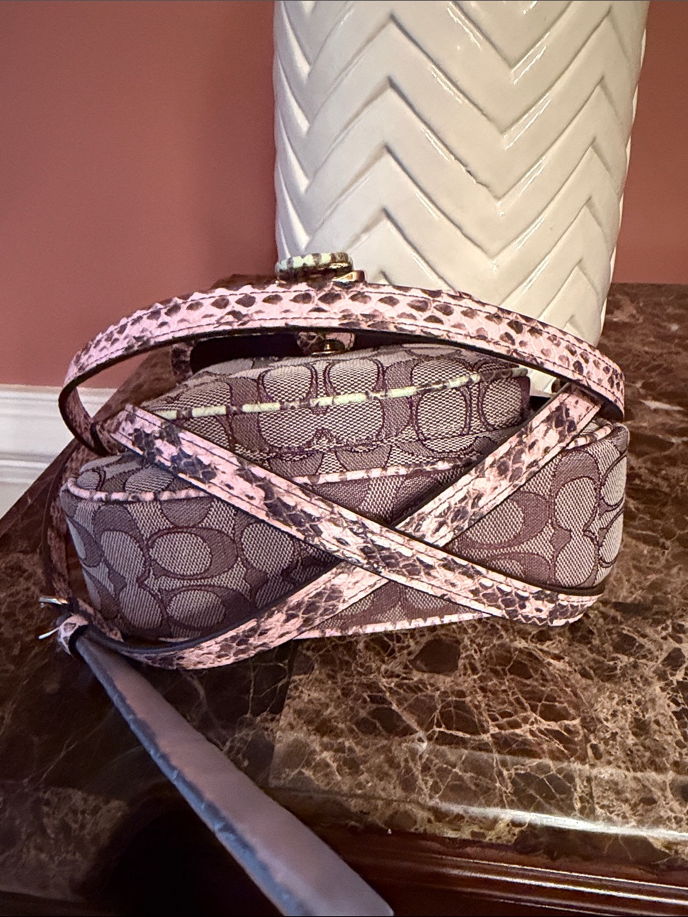 Coach NWT Ashton Mini Crescent Shoulder Bag in Pink, Cream & Yellow Snake-Print - Picture 12 of 16